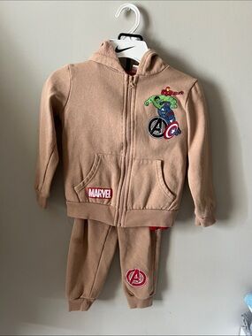 Marvel Kids Brown Avengers Hoodie & Jogger Set with Patch Graphics